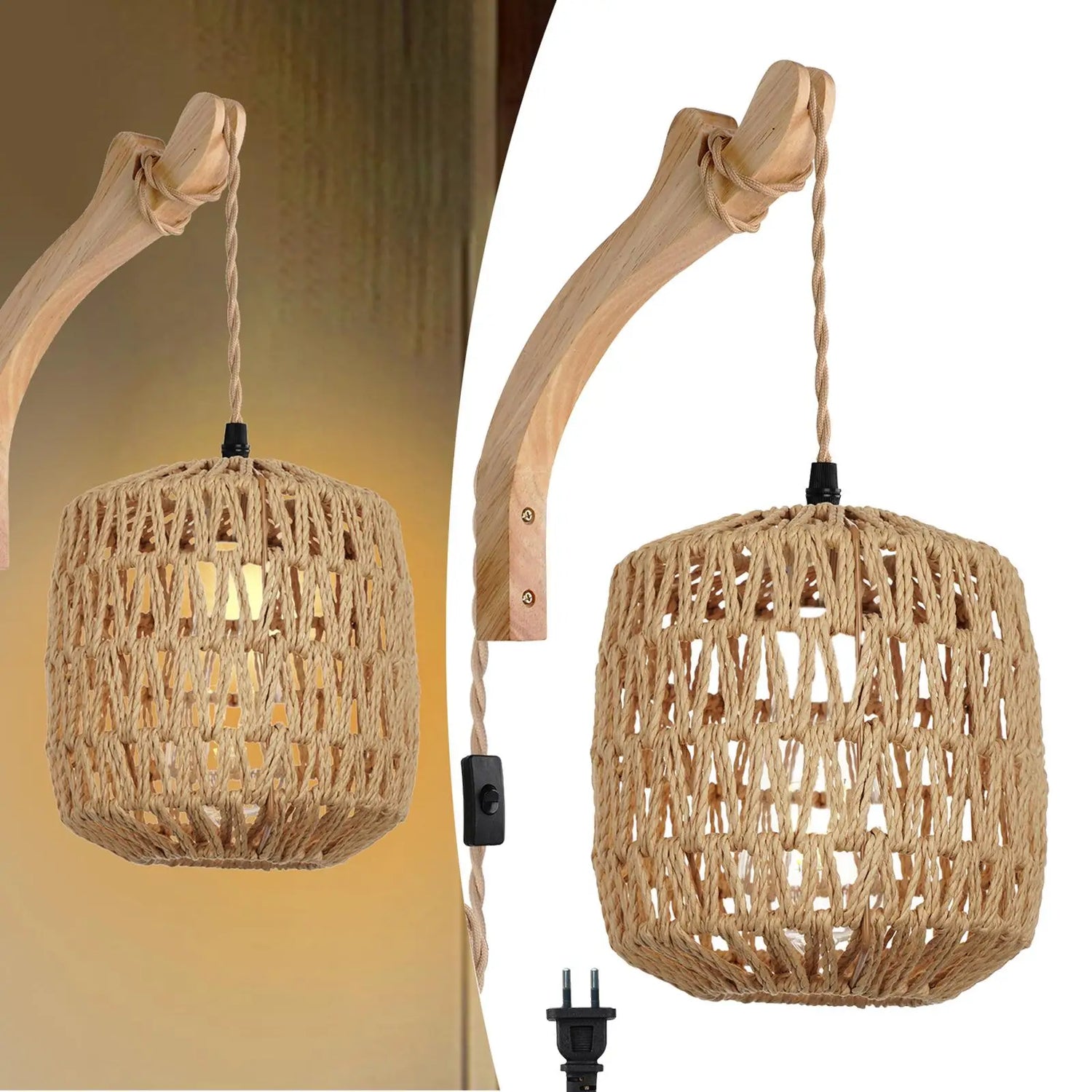 Applique Murale Avec Cordon Bambou rustique